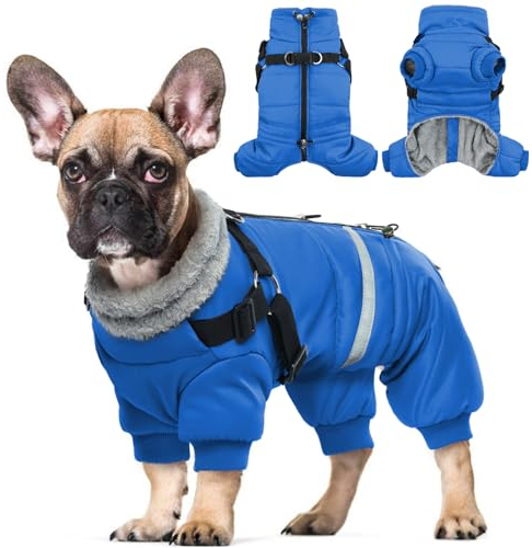 Hjyokuso Wasserdichter Hundemantel, Hundejacke mit Geschirr, Wintermantel Hund für kleine Mittel Große Hunde, Winddichte Winterjacke Hund Outfit mit Reflektierender Streifen und Reißverschluss S-XL