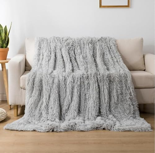 Cotton Market Decke 220x240 cm – Zweiseitig Tagesdecke – Kuscheldecke Flauschig für Wohnzimmer und Schlafzimmer – Sofadecke Blanket - Sofa Überwurfdecke – Felldecke Hellgrau
