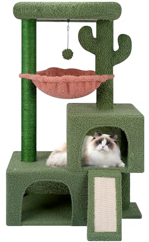 TWDEPART Cactus Cat Tree Tower for Indoor Cats, Activity Centre Cat Tower with Two Cat Condos Hammock and Scratching Posts, Green…