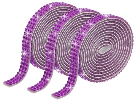 QUARKZMAN 3 Rollen 0,3 Zoll 3 Yards selbstklebendes Kristallrhinestone-Diamantband für Kunst- und Handwerksprojekte, Hochzeitstorten, lila Geburtstagsdekorationen