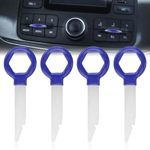 TANCUDER 4 PCS Car Radio Removal Tool Key, Car Radio Release Keys Extraction Tool, Stainless Steel Pins Radio Adapter Disassembly with Rubber Sleeve for Audio CD Player Radio Head Unit Navigation