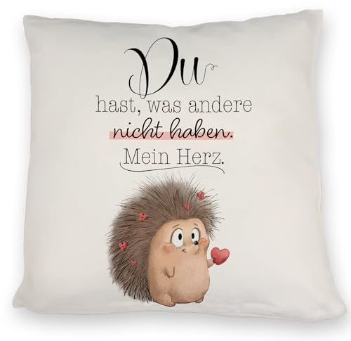 Verliebter Igel Kissen mit Spruch Mein Herz gehört dir allein Cartoon Igel Liebesbote Romantisches Valentinsgeschenk mit Herzen Liebe Romantik zum Valentinstag