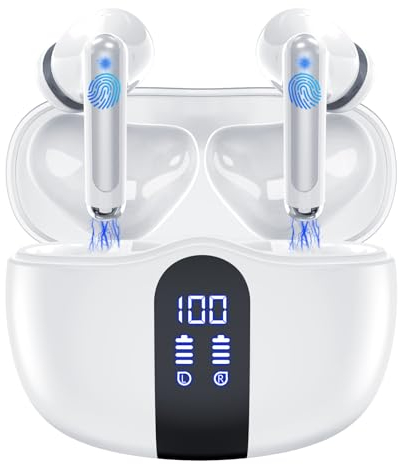 TIKBIC Bluetooth Kopfhörer, In Ear Kopfhörer Bluetooth 5.3, 60 Std Kopfhörer Kabellos mit 4 ENC Mikrofon, IP7 Wasserdicht Kabellose Kopfhörer Deep Bass Wireless Kopfhörer Weiß, S56