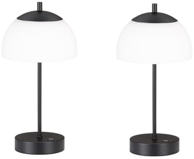 meineWunschleuchte 2er SET kabellose Tischlampen Schwarz/Opalglas mit Touchdimmer, Höhe 35cm