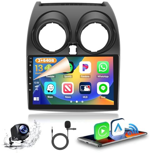Android Car Stereo Radio for Nissan Qashqai J10 (2006-2013) with Wireless CarPlay Android Auto, 2+64G 9 Screen Car Radio Support Bluetooth/GPS Navigation/WiFi/FM/RDS/EQ/SWC+AHD Backup Camera