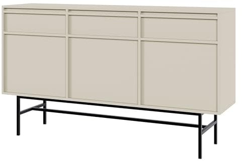 Selsey Commode Deboute Meuble De Rangement À 3 Tiroirs 3 Portes Push to Open 154 cm Beige Gris Evo