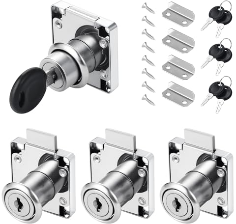 Faankiton 4 Cerraduras de Leva con Llaves, Cerraduras de Leva de Cajón, Cerraduras de Gabinete, Cerradura para Muebles, Cerradura de Armario, Acerradura de Cajón, Cerradura de Gabinete 22mm (Plata)