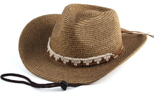 RUIXIA Chapeau Cowboy Western en Paille pour Adulte Chapeau Panama Homme Femme Chapeau de Paille Large Bord Chapeau de Soleil Pliable Anti-UV Chapeau Soleil Vintage
