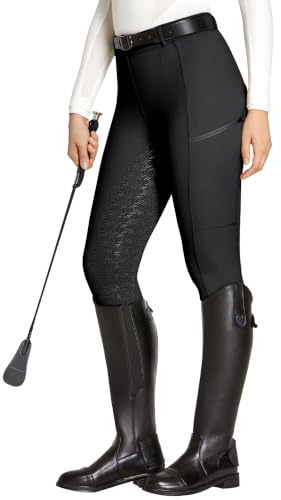 FitsT4 Sports Equestrian High Waist Riding Tights for Women Full Seat Black