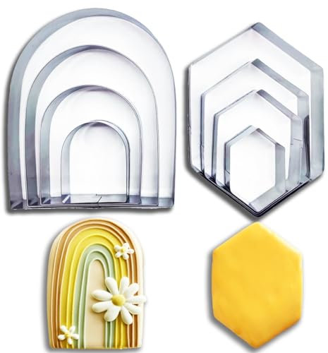 BakinWiz Lot de 8 emporte-pièces en forme d'arche et d'hexagone – Ensemble d'emporte-pièces géométriques bohèmes – Ensemble d'emporte-pièces demi-ronds et hexagonaux – Emporte-pièce arc-en-ciel –
