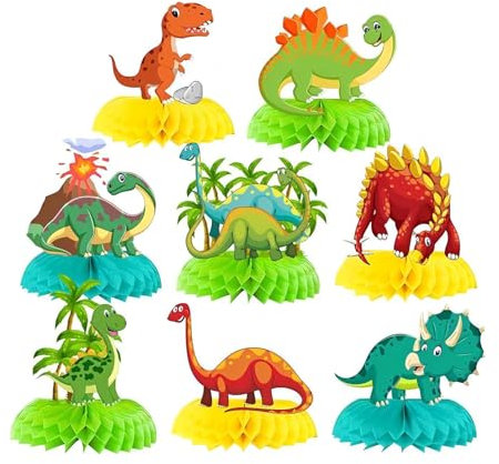 8 Stück Dinosaurier Geform Waben Centerpieces,Dschungel Tier Dino Thema Party Dekoration,Bienenwabe Mittelstücke,Bienenwabe Herzstück,Tischdekorationen,Tabelle Honeycomb für Kinder Geburtstag Party
