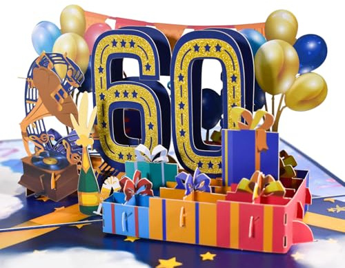 scicent Geburtstagskarte 60 Geburtstag Karte zum 60. Geburtstag Pop up 3D Grußkarte Karte Geburtstagskarte Kreative Geburtstagsgeschenk für Familie und Freunden mit Umschlag Jahrestag Geschenk - 31713