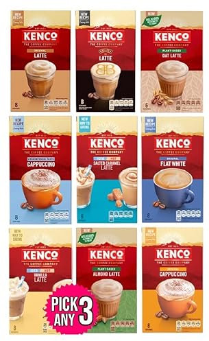 Kenco Instant Coffee Sachets Pick Any 3 packs from 9 Blend Inc: Almond Latte, Vanilla, Oat Latte, Baileys, Cappuccino, Flat White, ICED HOT salted Caramel Etc.