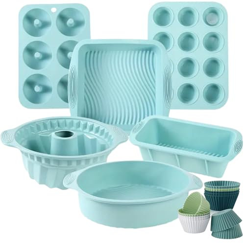 Moules en silicone pâtisserie - Lot de 18 moules à pâtisserie en silicone - Moule à beignets en silicone - Moule à gâteau - Moule à pain - Moules à muffins - Moules antiadhésifs sans BPA