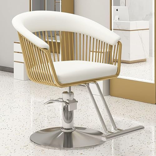 TAUIANE Friseurstuhl FüR Den Salon, Drehbarer Friseurstuhl, Mit Drehgelenk Und Hydraulikpumpe, PU Leder, HöHenverstellbar, FüR Den Privaten Und Professionellen Friseursalon,Silber,004