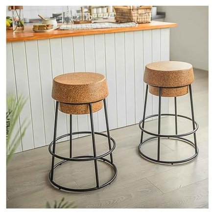 Rieort Barhocker, 2er-Set, Champagner-Kork, hoher Hocker mit Fußstütze, Barhocker, industriell, rückenfrei, für Bar, Restaurant, Zuhause, Barstuhl