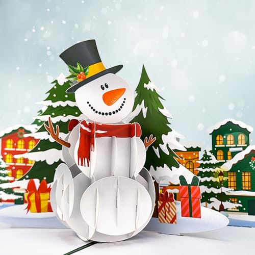 YianHien Pop-Up Weihnachtskarte, 3D Karte Weihnachten mit Umschlag (Weihnachten Schneemann)