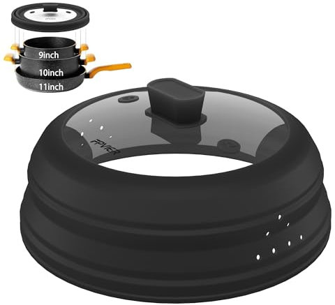 Mikrowellen-Spritzschutz, zusammenklappbar, Silikon, Mikrowellentellerabdeckung mit Glas, für Lebensmittelspritzschutz, Deckel, 30 cm, Schwarz