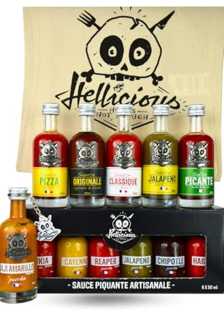Intégral sauces piquantes Hellicious - 12 sauces françaises artisanales au piment - coffret échelle de Scoville pour défier vos proches