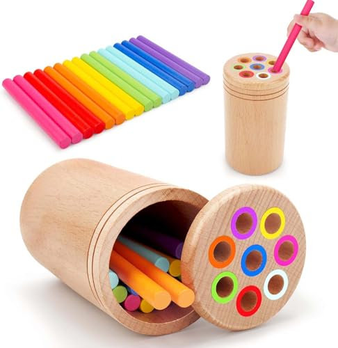 HaoVrisn Montessori Spielzeug ab 1 2 Jahr, Holzspielzeug Motorikspielzeug Holz Sensorik Spielzeug Baby, Lernspielzeug Geschenk für Kleinkinder - Holz Sortier & Stapelspielzeug
