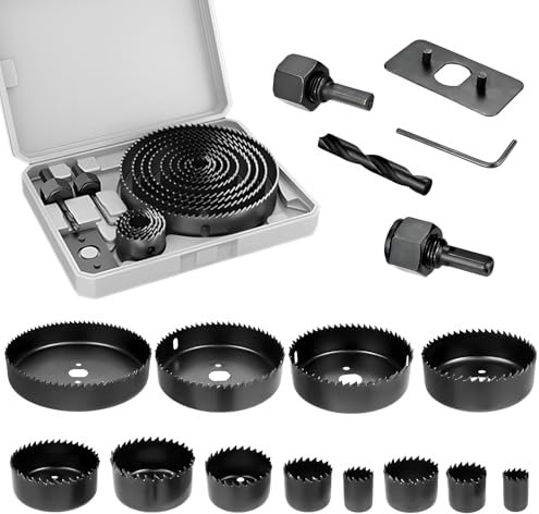 Kit per Sega a Tazza - 13 Pezzi, Fresa a Tazza 19-127mm,1 Biella Grande, 1 Biella Piccola, 1 Guarnizione, 1 Chiave Esagonale, per Forare Legno Tenero, Pannelli in Pvc E Pannelli di Plastica(Grigio)