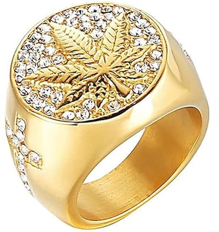 European And American Maple Leaf Micro Inlaid Crystal Ring For Men Fashion Business Men'S Banquet Ring Jewelry Whole Sale Professional Processed