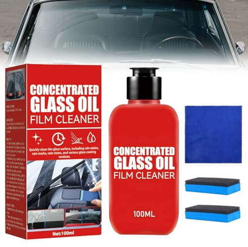Automotive Oil Film Cleaning,100ml Oil Film Cleaning,Glass Cleaning Board for Car Screen,Oil Film Cleaner Windscreen with 3 Sponge Towel,for Car Glass,Windows,Mirrors,Improve Clarity and Visibility