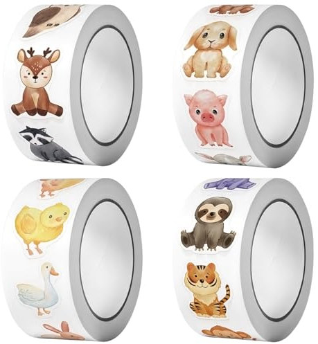 Alovez 2000 Stück Runde Tier Aufkleber, Animal Sticker Rolle, 32 Muster Animal Sticker Rolle Runde Aufkleber Kinder Selbstklebende für Mädchen Junge