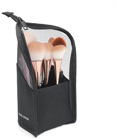 CHENGZI Stand-Up Makeup Brush Storage Organizer Bag, Waterproof Dust Free Travel Makeup Brush Holder (Black)