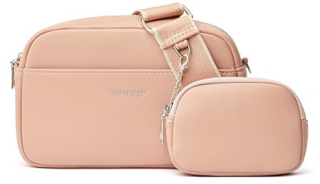 Mabecol Bolso Bandolera Mujer, Bolso Crossbody PU Pequeño con Pochette Extraíble, Diseño de Bolso Madre-Hija (Rosa-A245)