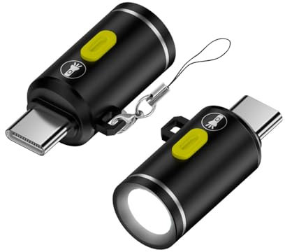NFHK 2er-Pack Mini-Taschenlampe, USB-C, LED-Lichthelligkeit 210 Lumen, Stromversorgung über Telefon/Powerbank, klein und leicht zu tragen, mit Hakenloch