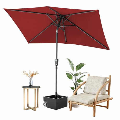Jiubiaz 140x210cm Sonnenschirm Rot Gartenschirm Terrassenschirm Sonnenschutz Sonnenschirm Rechteckig Kippbar Großschirm für Balkon,Terrasse,Garten