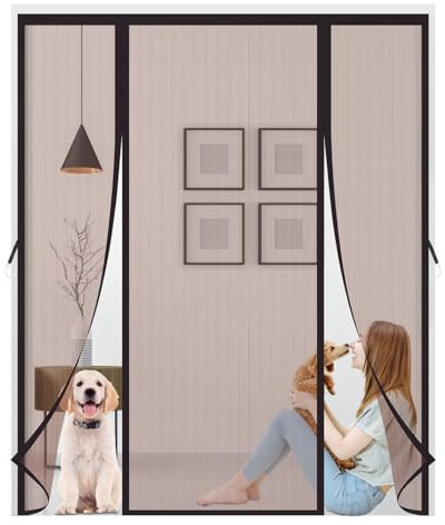 Mosquitera para Puerta(230x240cm,marrón) Doble Apertura Lateral Puerta Corredera cortina de malla, junta magnética de arriba a abajo con cierre automático,mantiene el aire fresco en el interior