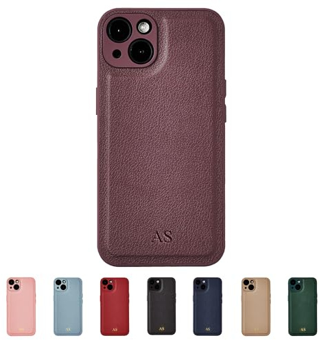 Tirita Personalisierte Handyhülle für iPhone SE 2020 & SE 2022 Hülle - Handyhülle Selbst Gestalten aus Veganem Leder & Initialen Personalisieren - Geschecke für Frauen & Männer - Burgunder, Ohne Gold