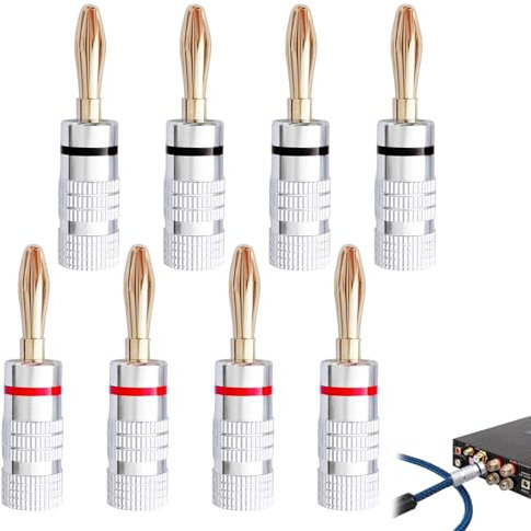Eophmi Banana Plugs Speaker 8pcs Speaker Cable with Banana Plugs Speakers Wire Connectors 24k Gold Plated 4mm Bananas Plug Compatible with Amplifier HiFi Receiver AV Amps & Receivers