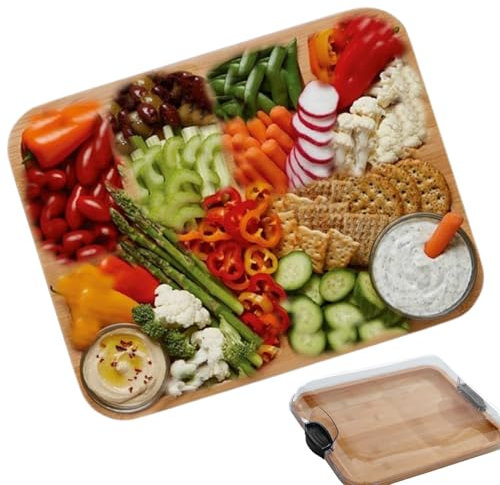 Quzente Cheese Tray, Wooden Charcuterie Platter and Serving Meat Board with Lid, Reusable Compartment Tray for Fruit Dessert Snacks Cooked Food for Wedding BirthdayAnniversary