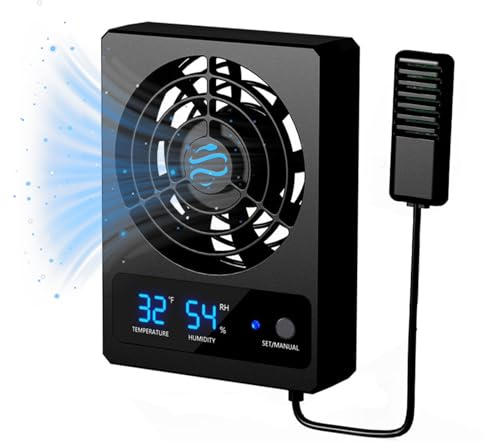 Reptile Ventilation Fan with Humidity Control & High Temp Alarm, Smart Hygrometer for Bearded Dragon, Leopard Gecko, Snake Tank – Quiet Fan with Dual LED Display for Reptile Enclosure