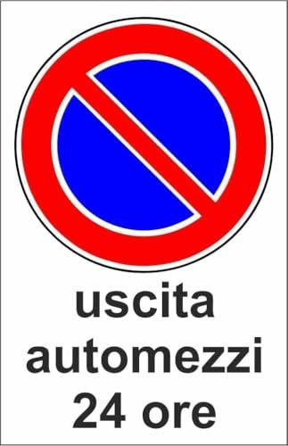 M-ITALY CARTELLO SEGNALETICO - USCITA AUTOMEZZI 24 ORE - Adesivo Extra Resistente, Pannello in Forex, Pannello In Alluminio (Plastica, 10x15 cm)