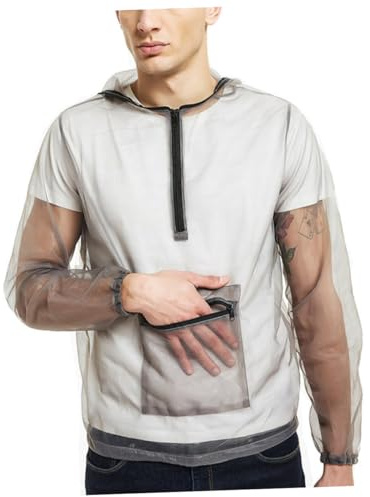 Durchsichtiges Schutzshirt mit Kapuze aus Mesh für Angeln Xxl