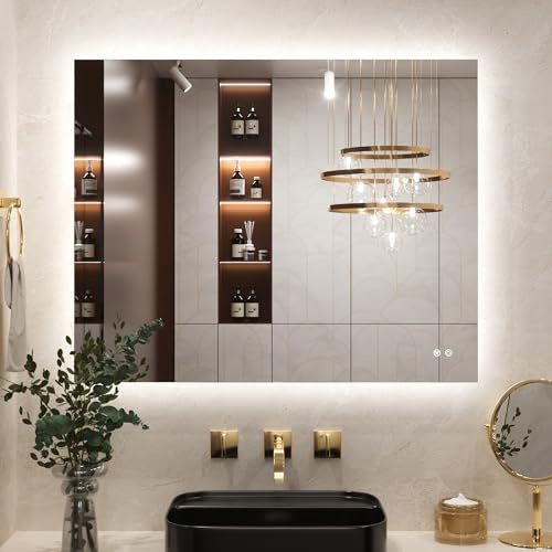 Keonjinn Badspiegel mit Beleuchtung Rechteckig 100x80cm, Badezimmerspiegel mit Beschlagfrei Touch Schalter Speicherfunktion 3 Lichtfarben Dimmbarer LED Bad Spiegel Ohne Rahmen Badezimmer Wandspiegel