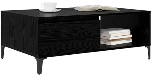 vidaXL Coffee Table Black oak 90 x 60 x 35 cm Engineered wood, Modern Rectangular Coffee Table, Industrial Style, Durable Wood and Metal, Ample Storage, Stylish Home Accent Furniture