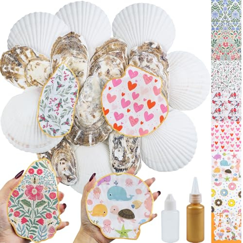 Fangoo 16 Pièces 10-12cm Ensemble de Coquillages Naturels D'huîtres avec 32 Serviettes en Papier Decorees pour L'artisanat Plateau à Bijoux la Décoration de Mariage à la Plage