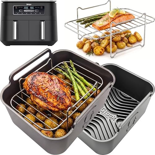 Airflow Pro™ Ninja AF300UK Dual Zone Accessories | Liners, Racks & Skewers | AirFlow Pro™ set for the Ninja AF300UK 7.6L Dual Zone air fryer: silicone liners, 304 steel racks & skewers.