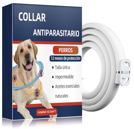 Collar Antiparasitario Perros Ajustable, Elimina Pulgas, Garrapatas, Collar Antipulgas Perro con Aceites Esenciales 100% Naturales, Ideal para Perros Grandes, Medianos y Pequeños (63.5CM,1PACK)
