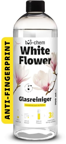 bio-chem Glasreiniger Konzentrat White Flower 750ml | Für bis zu 3L Reinigungslösung | für Fenster, Spiegel, Glastische & Küchenfronten
