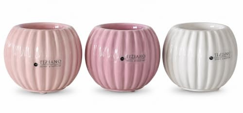 Tiziano® Deko-Teelichter 3er-Set in Hellrosa, Dunkelrosa & Creme-Weiß | Hochwertige Keramik, Ohne unangenehmen Geruch, Ideal für Wohnzimmerdeko