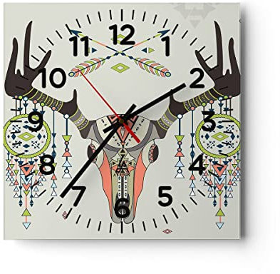 Modern Wanduhr Hirsch Mandala Spiritualität wild 30x30cm Quadrat Klein Wand Uhr Glas Analog Zimmeruhren Küche Büro Wohnzimmer Glasuhr Wall Clock Dekoration Design Küchenuhr C4AC30x30-3154