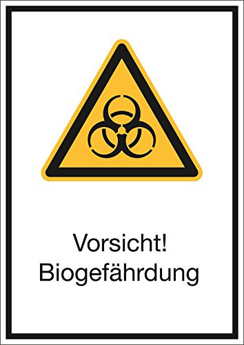 Vorsicht Biogefährdung Kombischild, PVC-Folie selbsklebend, 210 x 297 mm, Warnzeichen Aufkleber, Piktogramm nach ASR A1.3 / ISO 7010 W009