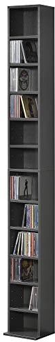[en.casa] CD Regal Tynset DVD Regal mit 12 Ablagefächern CD Aufbewahrung 175 x 20 x 20 cm Standregal höhenverstellbare Regalböden Dunkelgrau