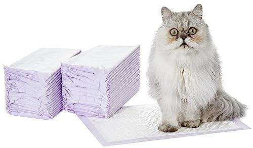 Amazon Basics 40er-Pack Einweg-Katzenkloeinlagen mit Schnell Trocknender Oberfläche - Lila und weiß, Zitronenduft